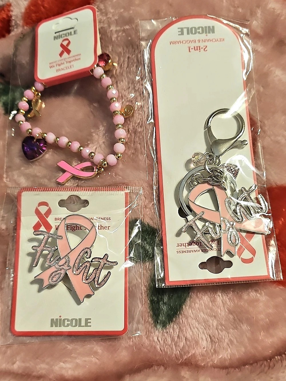 Nicole Pink & Silver Bracelet and Keychain Set
